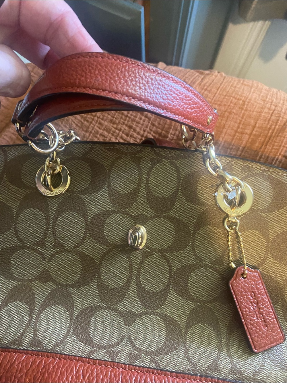 Coach Brown Signature Canvas Crossbody with Rust Leather Trim